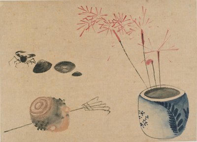 Wunderkerzen, Krabbe und Glühbirne von Katsushika Hokusai