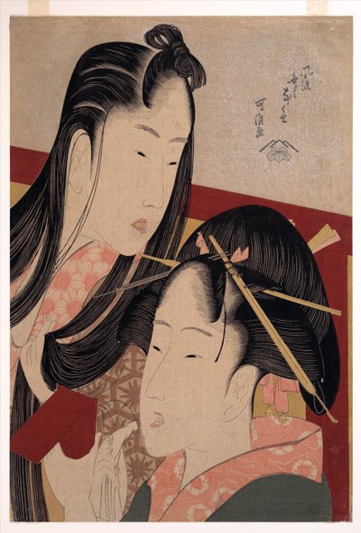 Eine Lampionfrucht quetschen, aus der Serie Sieben modische nutzlose Gewohnheiten von Katsushika Hokusai