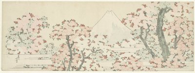 Der Berg Fuji mit blühenden Kirschbäumen von Katsushika Hokusai