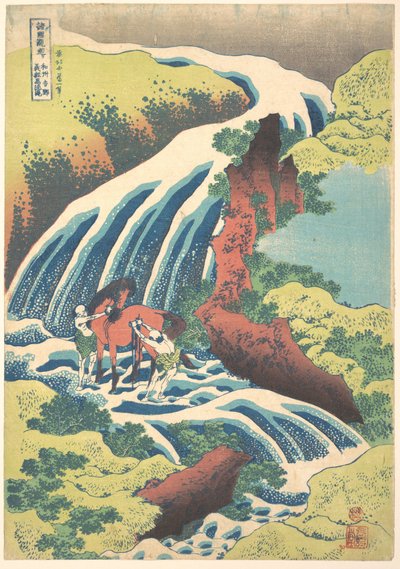 Der Wasserfall, wo Yoshitsune sein Pferd in der Provinz Yamato wusch, aus der Serie Eine Tour zu Wasserfällen in verschiedenen Provinzen von Katsushika Hokusai