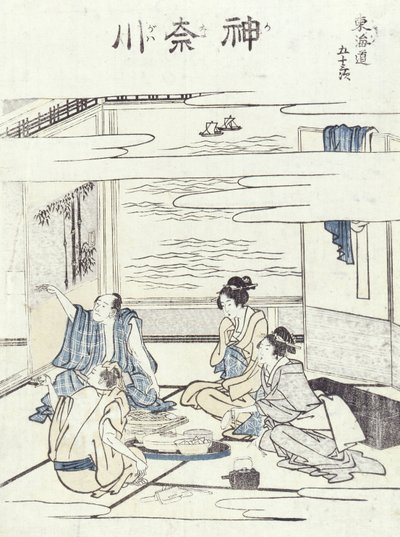 Zwei Paare in einem Innenraum von Katsushika Hokusai