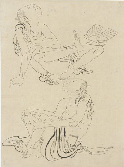 Zwei Männer entspannen sich im Sommer, Edo-Periode (Tinte auf Papier) von Katsushika Hokusai