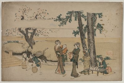 Frau, die an einem Straßenladen in der Nähe von Oji vorbeigeht von Katsushika Hokusai