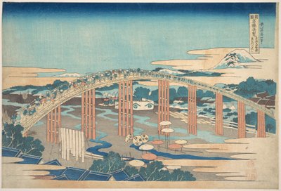 Yahagi-Brücke bei Okazaki auf der Tōkaidō, aus der Serie Bemerkenswerte Ansichten von Brücken in verschiedenen Provinzen von Katsushika Hokusai