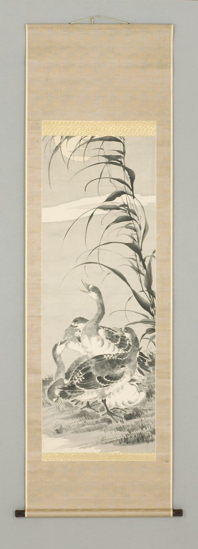 Gänse in Landschaft mit Mond, Mitte 19. Jahrhundert von Kazan Watanabe