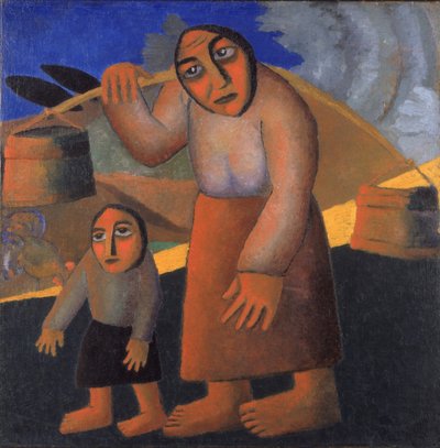 Bäuerin mit Eimern und Kind von Kazimir Severinovich Malevich