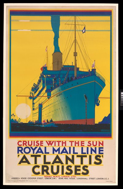 Kreuzfahrtschiffplakat: Royal Mail Line, Atlantikkreuzfahrten, 