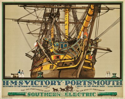H.M.S. Victory, Portsmouth, Plakat für Southern Electric Railways (Farblithografie) von Kenneth Shoesmith