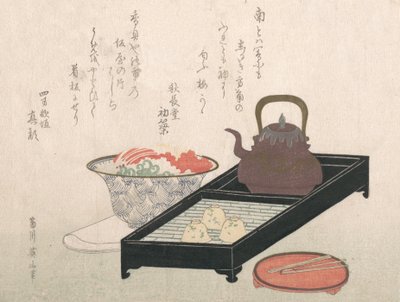 Utensilien für Tee und eine Kuchen-Schüssel von Kikugawa Eizan