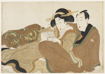 (Liegendes Paar beim Lesen eines Liebesbriefes) von Kikukawa Eizan