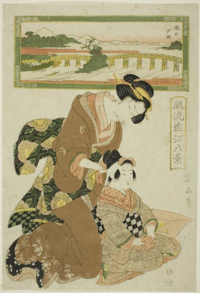 Abendglühen in Seta (Seta sekisho), aus der Serie "Modische Acht Ansichten von Omi (Furyu Omi hakkei)" von Kikukawa Eizan