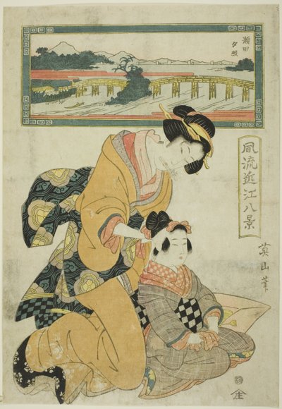 Abendglühen in Seta (Seta sekisho), aus der Serie "Modische Acht Ansichten von Omi (Furyu Omi hakkei)" von Kikukawa Eizan