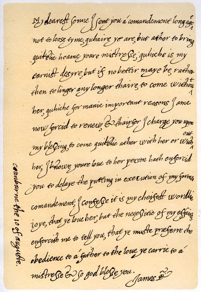 Brief von James I. an seinen Sohn Charles, Prinz von Wales, 10. August 1623 von King James I