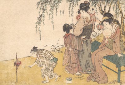 Ein Kind zündet Feuerwerk an, aus dem illustrierten Buch Blumen der vier Jahreszeiten, 1801 von Kitagawa Utamaro