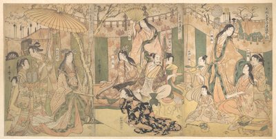 Ein Blick auf die Freuden des Taiko und seiner fünf Frauen in Rakutō von Kitagawa Utamaro