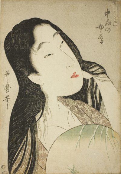 Eine Frau des mittleren Ranges, aus der Serie "Ein Leitfaden zu den zeitgenössischen Frauenstilen" von Kitagawa Utamaro