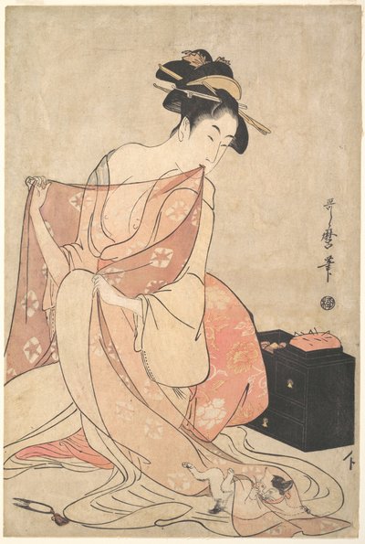 Eine Frau und eine Katze von Kitagawa Utamaro