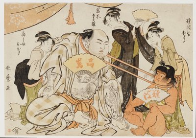 Ein Spiel des Halsziehens von Kitagawa Utamaro