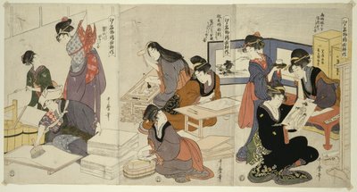 Künstler, Blockschneider, der Leim aufträgt, aus der Serie Die Kultivierung von Brokatdrucken, ein berühmtes Produkt von Edo, ca. 1803 von Kitagawa Utamaro