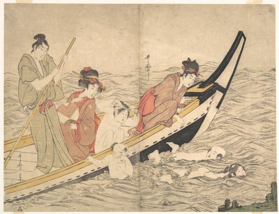 Bootsparty mit schwimmenden Kindern von Kitagawa Utamaro