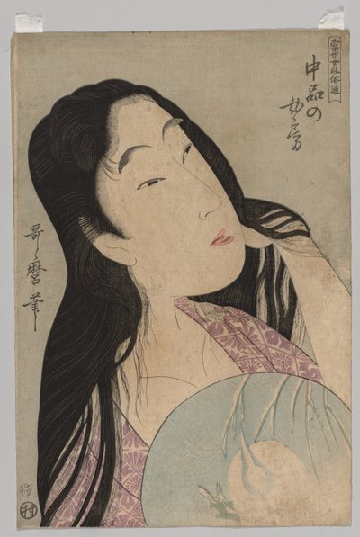 Büste einer Frau mit losem Haar und Fächer, 1753-1806 von Kitagawa Utamaro