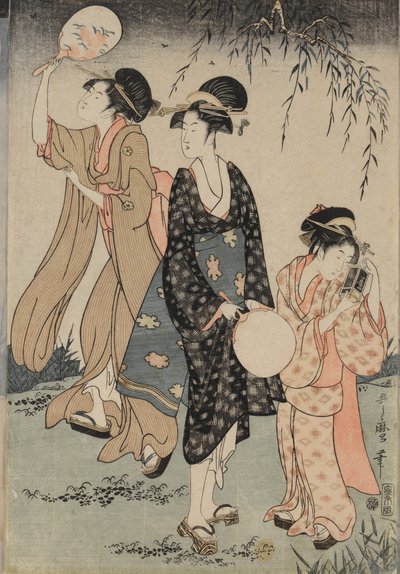 Glühwürmchen fangen unter einem Weidenbaum, ca. 1796-1797 von Kitagawa Utamaro