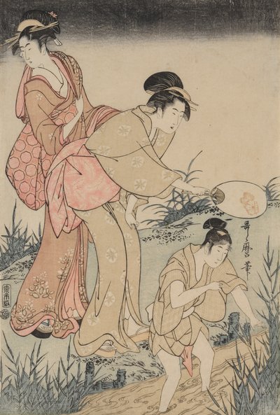 Glühwürmchen fangen unter einer Weide rechts, um 1796-1797 von Kitagawa Utamaro