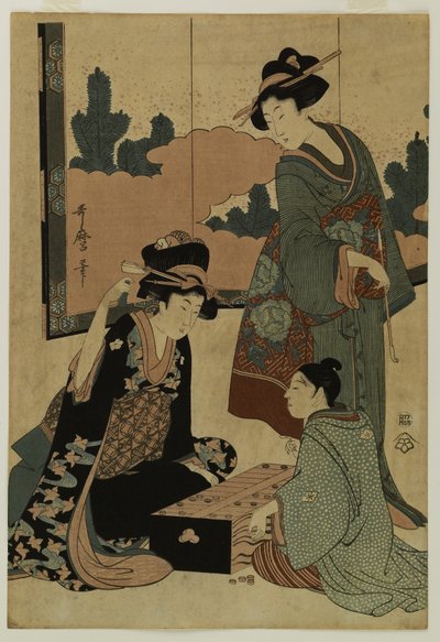 Kurtisanen spielen ein Brettspiel von Kitagawa Utamaro