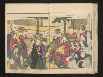 Kurtisanen und Zuschauer während einer Neujahrsparade von Kitagawa Utamaro