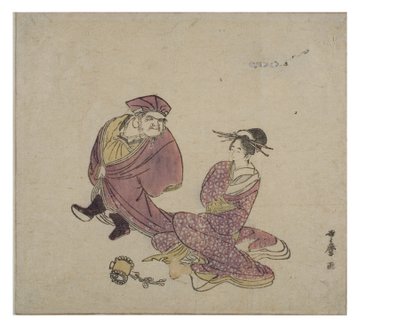 Daikoku (stehend) im Gespräch mit einer sitzenden Dame, ca. 1758-1806 von Kitagawa Utamaro