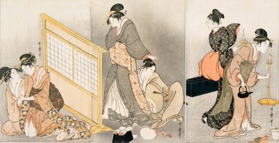 Doppeltes Kissen. Triptychon, ca. 1794 von Kitagawa Utamaro