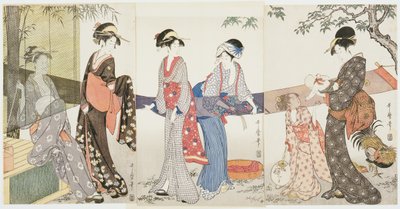 Tuch trocknen und spannen von Kitagawa Utamaro