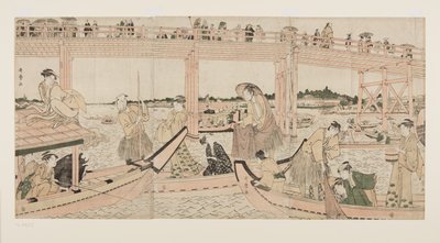 Fischerboote mit Netzen unter der Ryogoku-Brücke von Kitagawa Utamaro