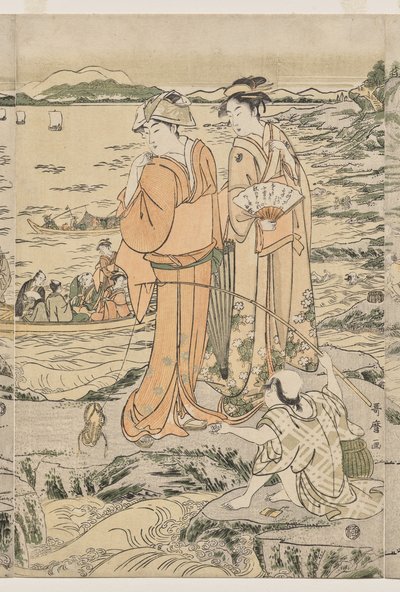 Angeln auf dem Hackbrettfelsen bei Enoshima von Kitagawa Utamaro