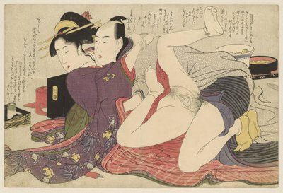 Geisha im Kimono mit langen Ärmeln und ihrem Geliebten (Serie) von Kitagawa Utamaro