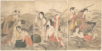 Mädchen beim Fischen und Baden von Kitagawa Utamaro