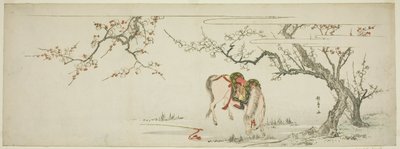 Pferd unter einem blühenden Pflaumenbaum von Kitagawa Utamaro