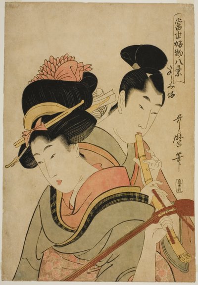 Likes Enjoying Herself (Tanoshimizuki), aus der Serie "Acht Ansichten der heutigen Lieblingsdinge (Tosei kobutsu hakkei)" von Kitagawa Utamaro