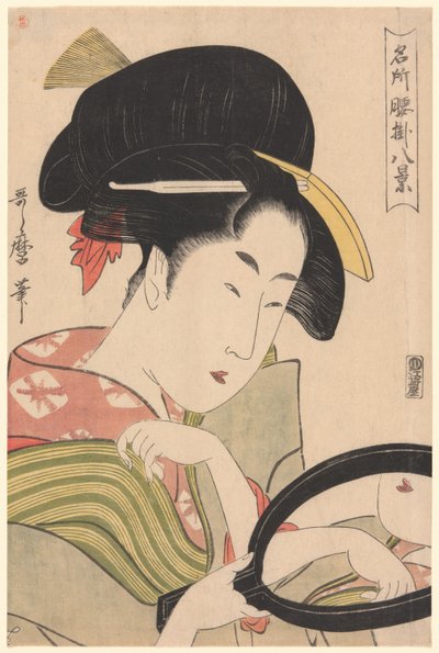 Spiegel, aus der Serie "Acht Ansichten von Teestuben an berühmten Orten (Meisho koshikake hakkei)" von Kitagawa Utamaro
