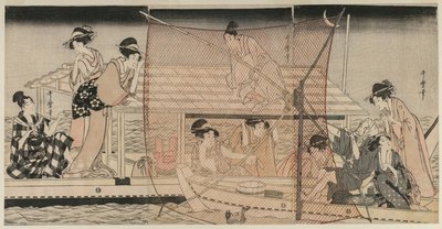 Netzfischen bei Nacht am Sumida-Fluss, um 1800 von Kitagawa Utamaro