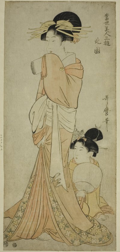 Nordviertel (Hokkoku), aus der Serie „Drei Vergnügungen zeitgenössischer Schönheiten (Tosei bijin sanyu)“ von Kitagawa Utamaro