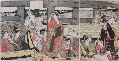 Oben und unter der Ryogoku-Brücke, um 1796 von Kitagawa Utamaro
