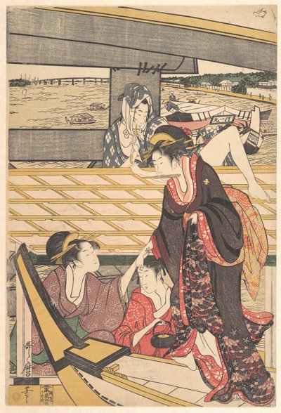 Vergnügungsfahrten in Booten auf dem Sumida-Fluss unter der Ryogoku-Brücke von Kitagawa Utamaro