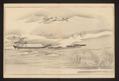 Ein Boot entlang des Flusses ziehen von Kitagawa Utamaro