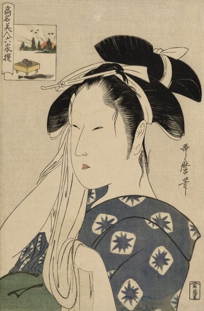 Die Asahiya-Witwe, aus der Serie Berühmte Schönheiten verglichen mit den sechs unsterblichen Dichtern von Kitagawa Utamaro