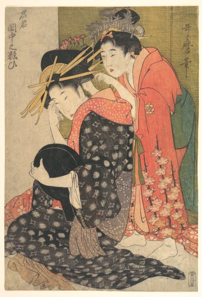 Die Oiran Yoso-oi bei ihrer Toilette von Kitagawa Utamaro