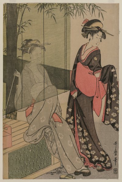 Zwei Frauen hinter einem Bambusvorhang, um 1797 oder 1798 von Kitagawa Utamaro