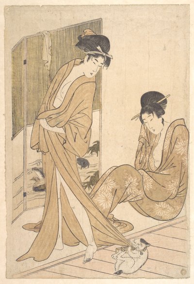 Zwei junge Frauen in Yukata nach einem Bad von Kitagawa Utamaro