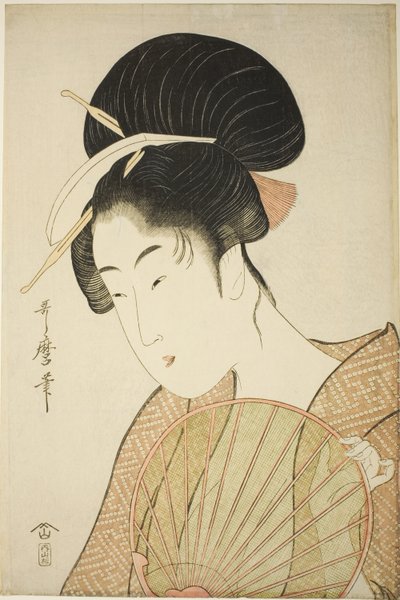 Frau, die einen runden Fächer hält von Kitagawa Utamaro