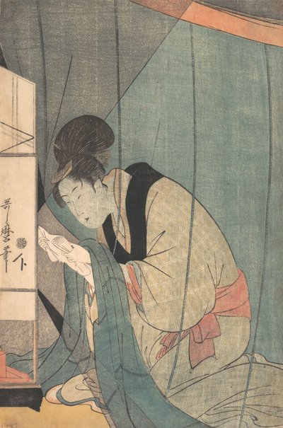 Frau liest einen Brief unter einem Moskitonetz, ca. 1798 von Kitagawa Utamaro